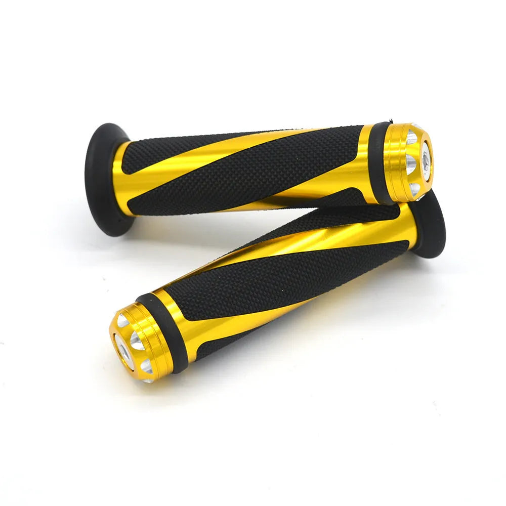 Set of motorcycle handlebar grip covers in aluminium alloy and black rubber for 22mm handlebars