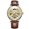 Men's gold leather strap automatic watch with waterproof 16mm case
