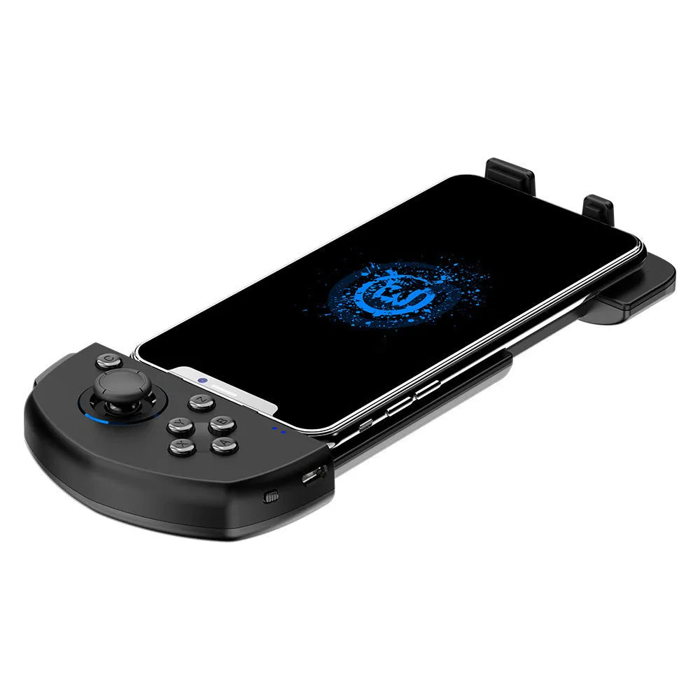 Black ABS USB game controller for mobile phones with charging cable, 153.6mm x 86mm x 34mm