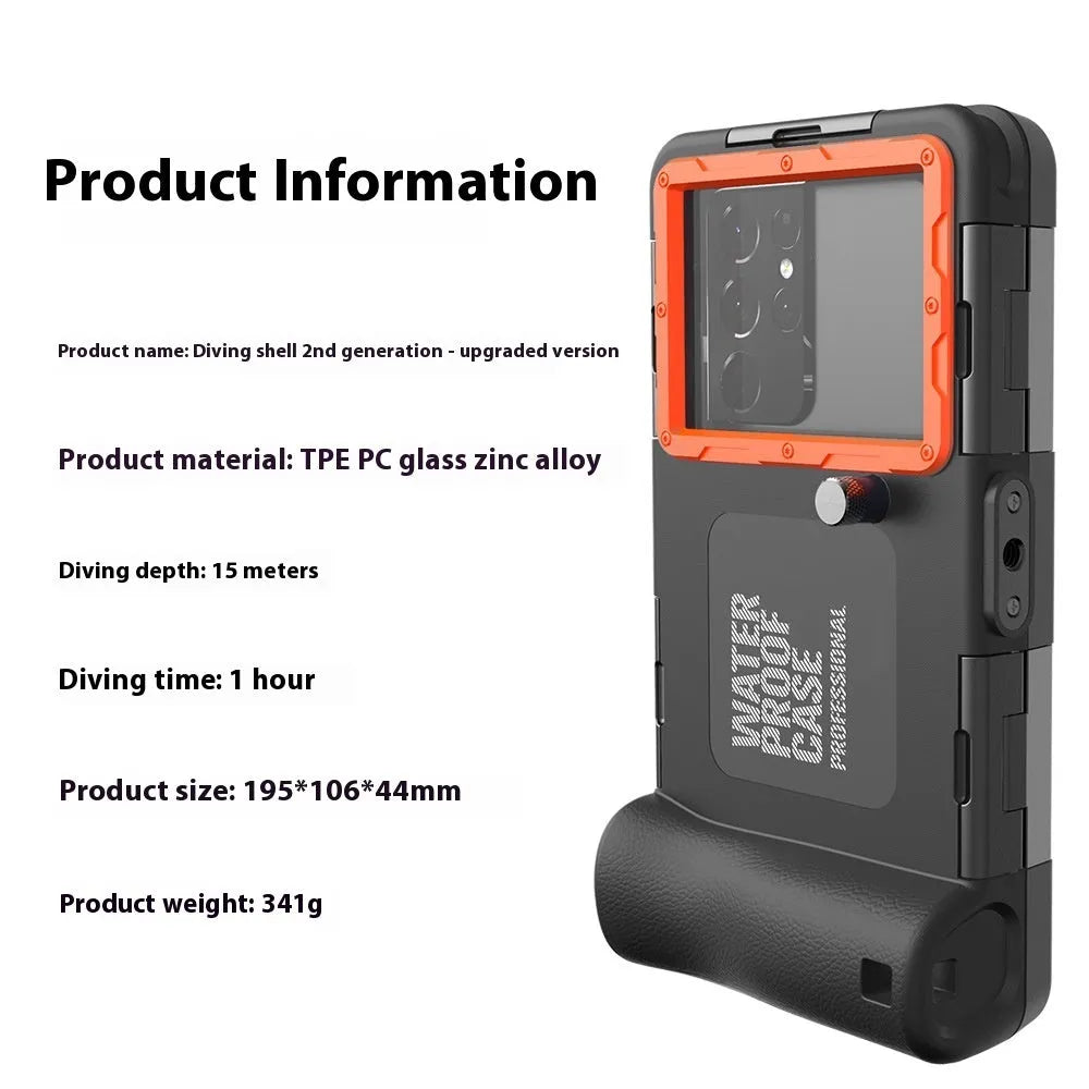 Simple Shooting Waterproof Universal Phone Case in Black Orange with Metal Construction and Lanyard