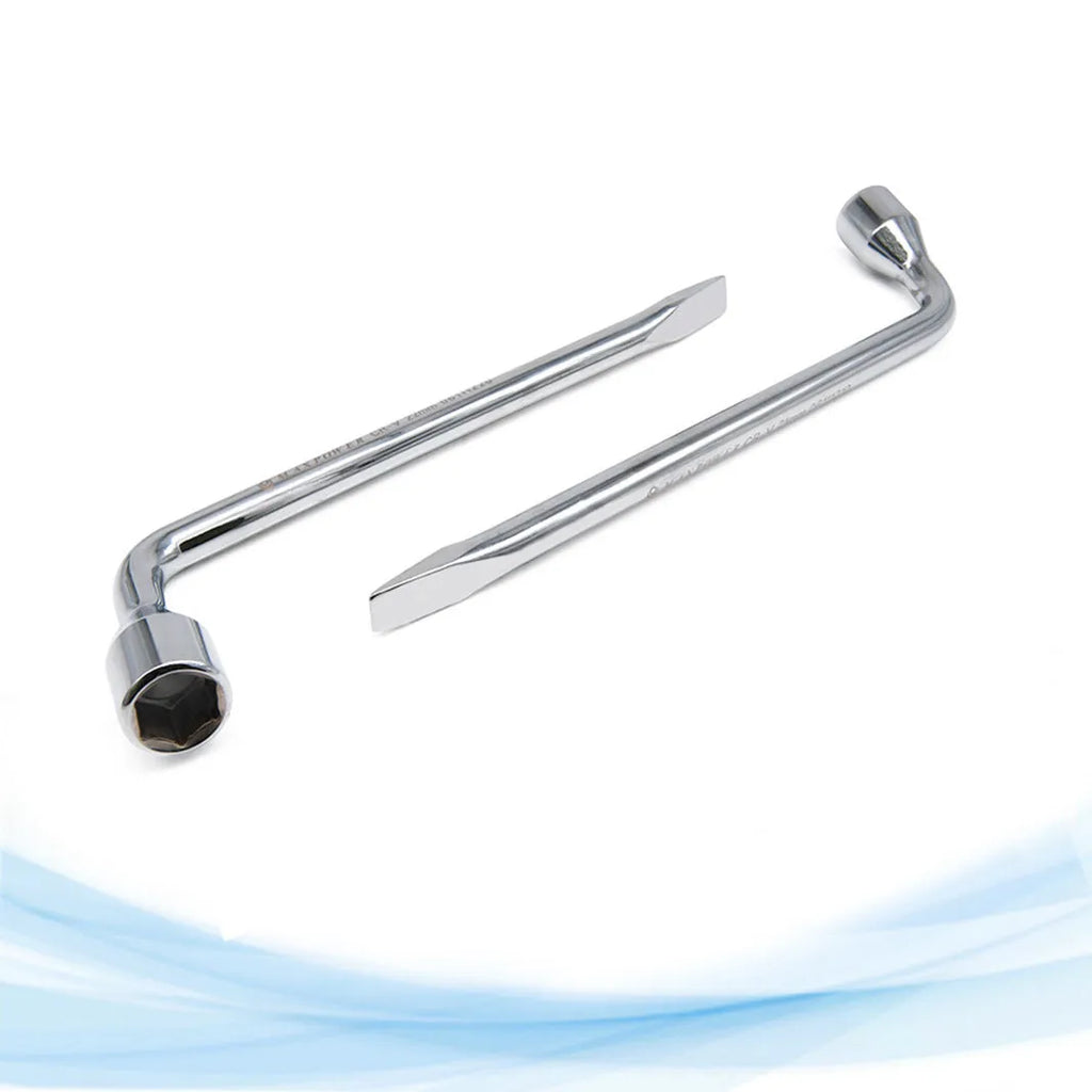A single L-shaped 19mm socket wrench tool made from chrome vanadium steel on a plain background.