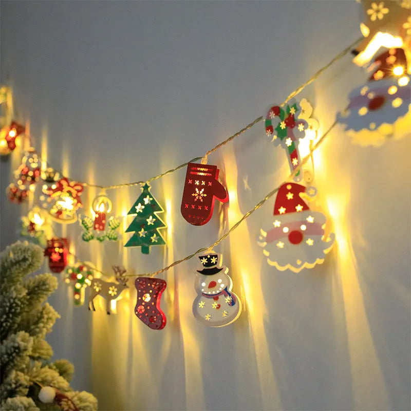 Christmas LED light string with Santa Claus, elk and snowman decorative ornaments for festive holiday decoration