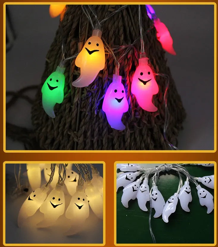 Halloween LED string lights with pumpkin ghost bat spider pendants on 1.2 metre battery-powered string