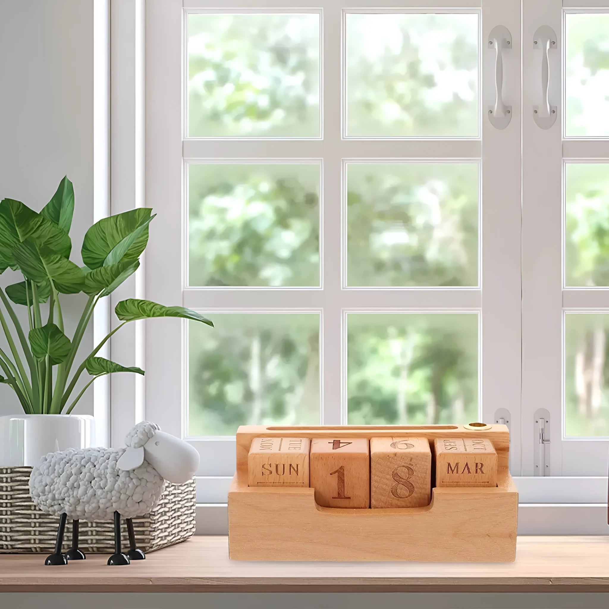 Solid wood simple modern calendar desk on a wooden surface