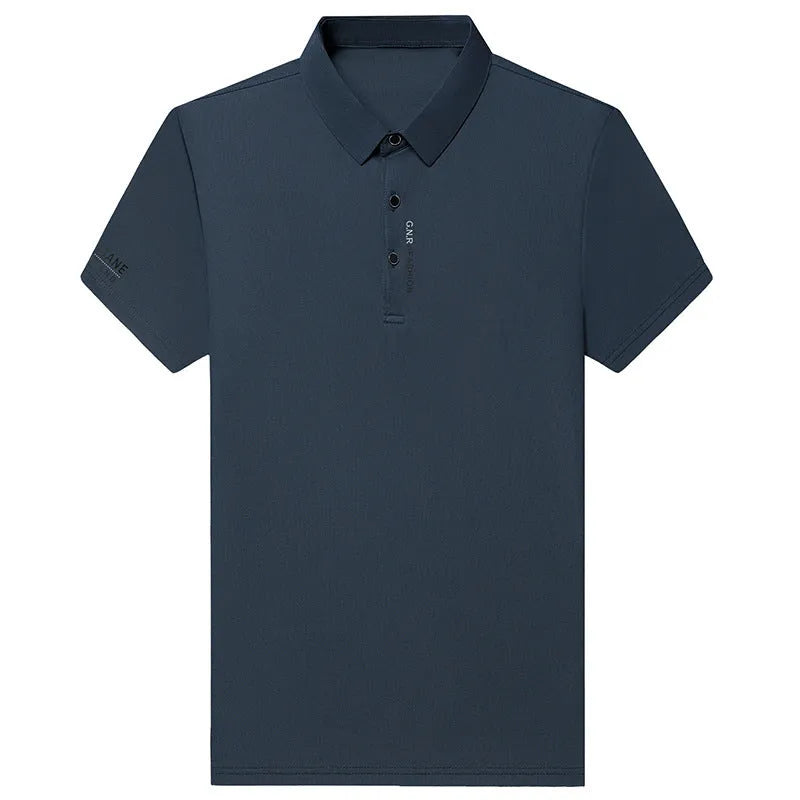 Men's waffle short sleeve polo shirt in bean green, loose fit with side slits, on plain background
