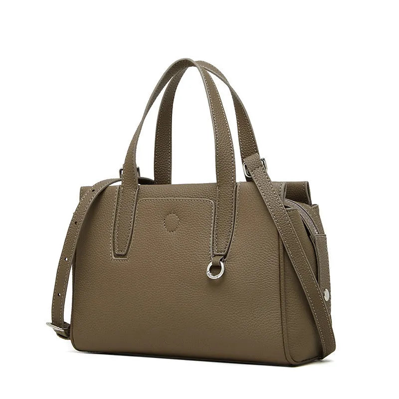 Genuine leather crossbody bag in horizontal square design with single shoulder strap