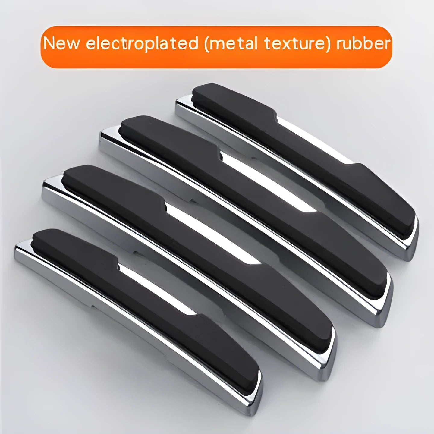 Black plastic silicone car door bumper strip set, four pieces measuring 9.5cm by 2cm each