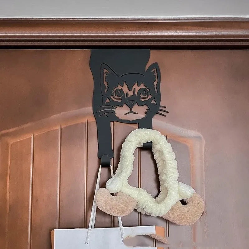 Black cat silhouette wall hook with adhesive backing for no-drill mounting