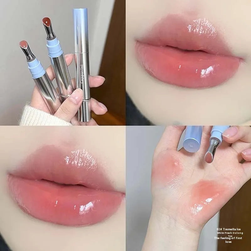 Mirror water light lip gloss lipstick in ice tones with glossy finish in 12.9 cm case