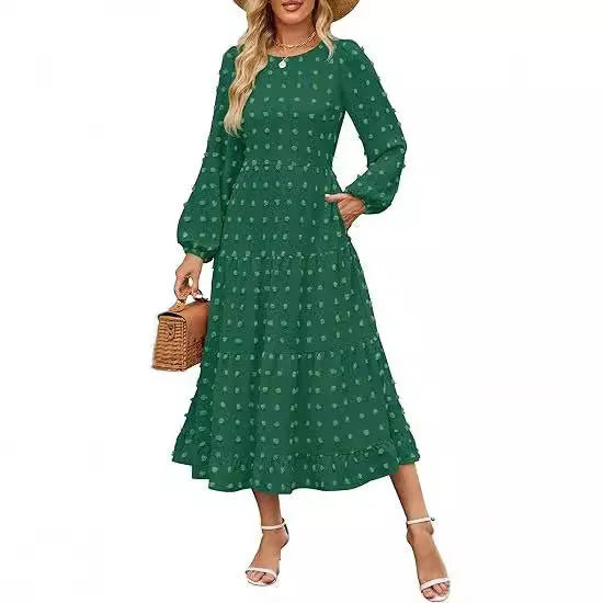 Autumn long sleeve dress with high waist and ruffle sleeves in solid colour options