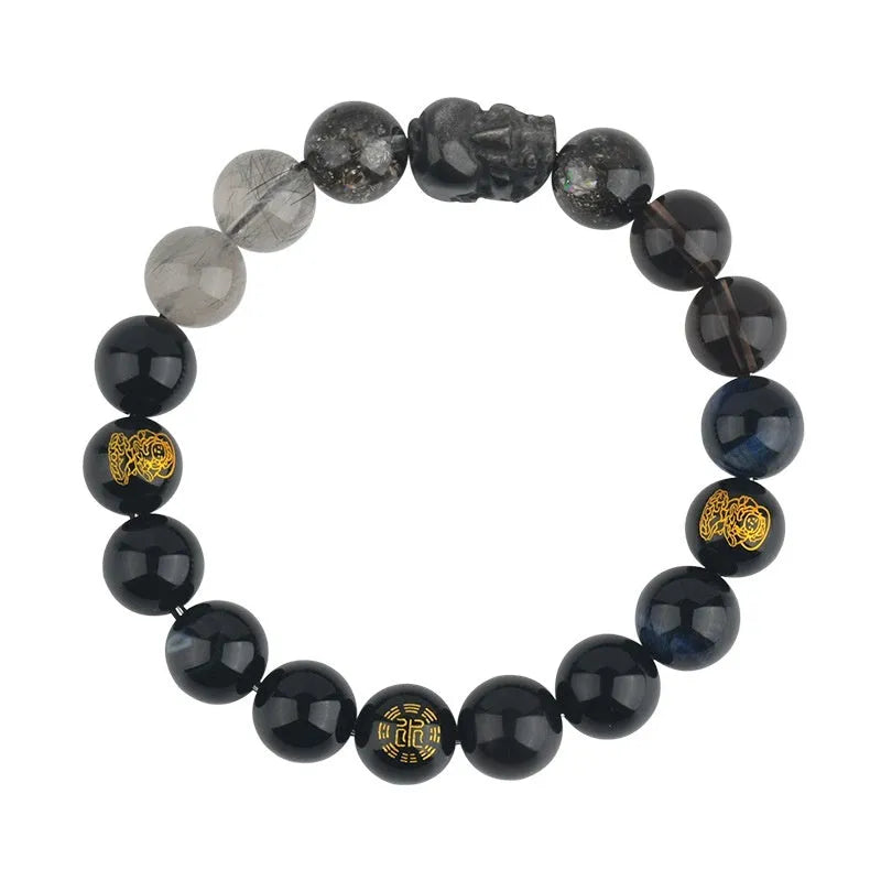 Handmade five elements crystal bracelet with gold wood water fire soil beads in geometric shapes