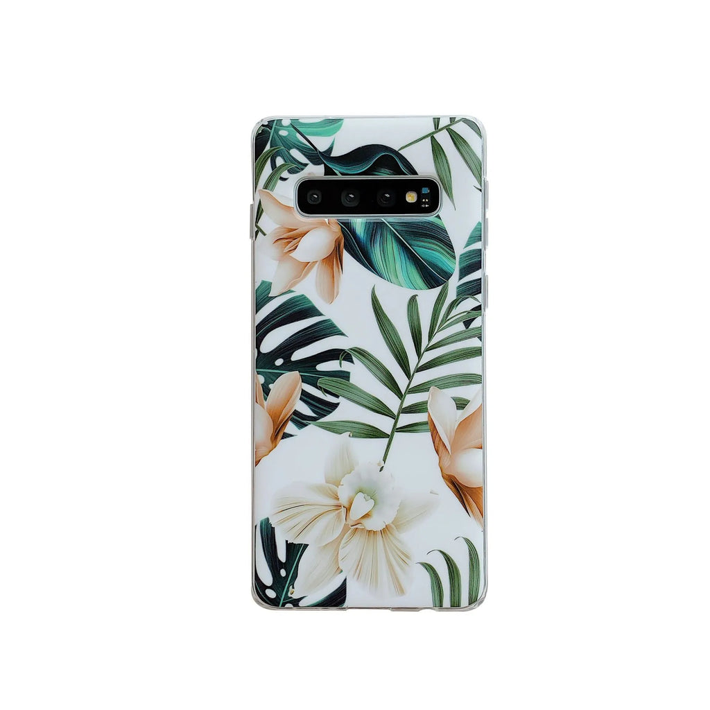 Samsung TPU phone case with green leaf flower pattern for S8 S9 S10 S20 A51 Note10 series