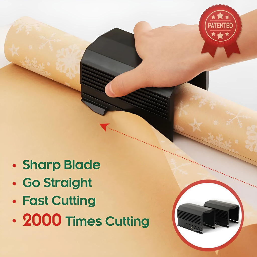Injection moulded plastic paper cutter for roll paper scrolls in black, red or green