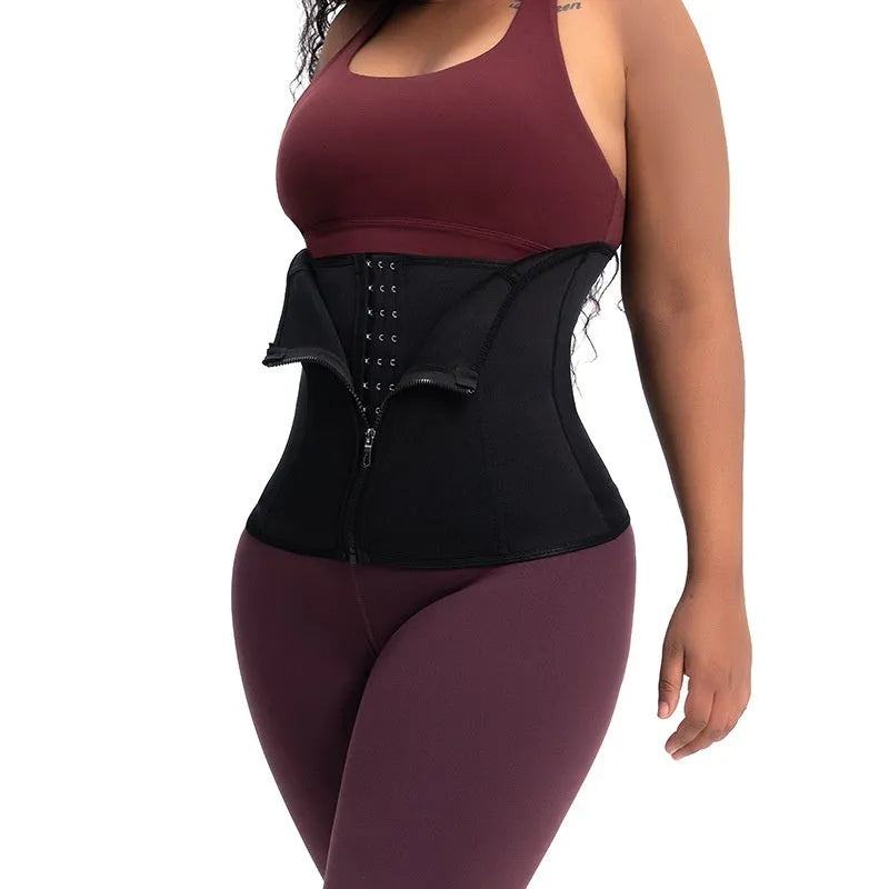 Breasted neoprene belly band corset in black colour showing abdominal compression design