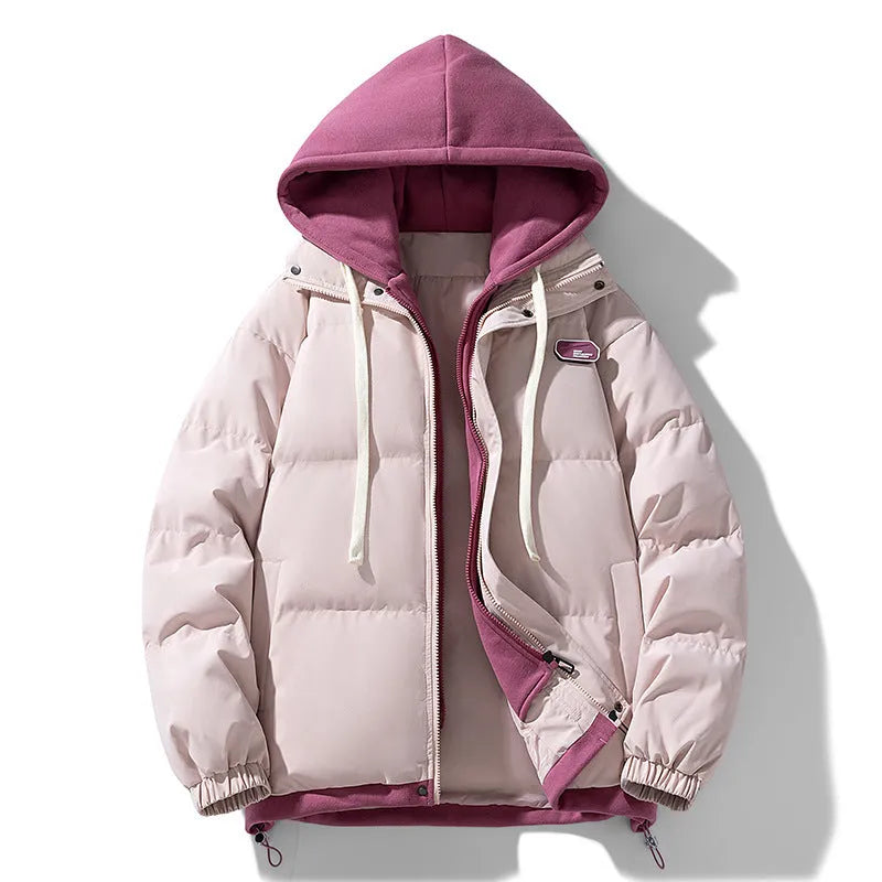 Thickened hooded corduroy coat for men in dark purple, padded warm jacket