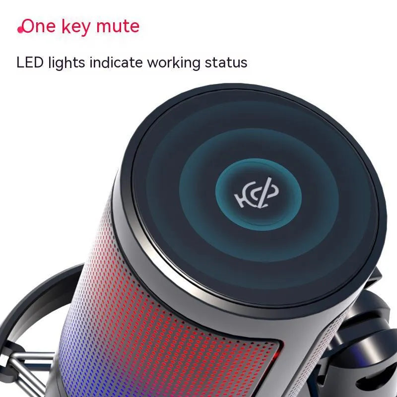 Condenser microphone with RGB lighting in black, white, or pink colours with USB cable