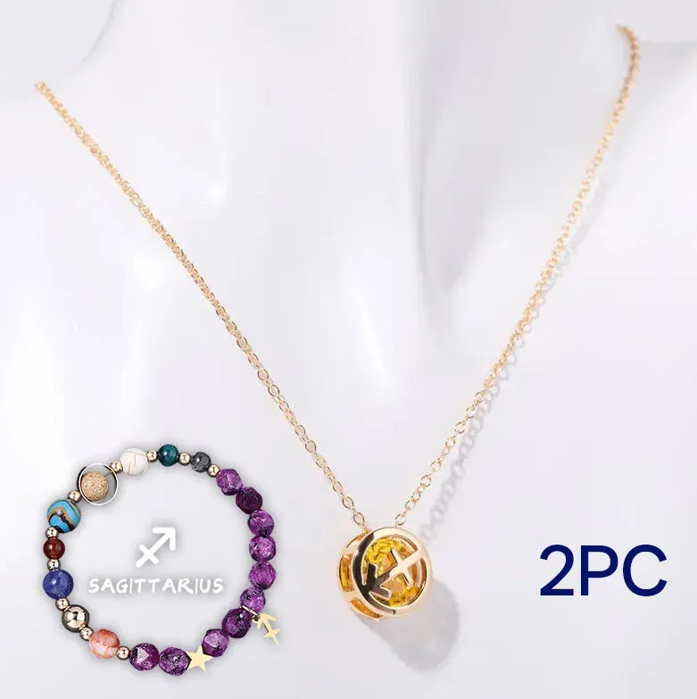 Natural stone beaded necklace and matching bracelet set laid flat, showing genuine gemstone beads.