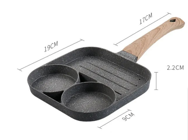 Four-hole aluminium non-stick frying pan with Bakelite handle and cooking accessories