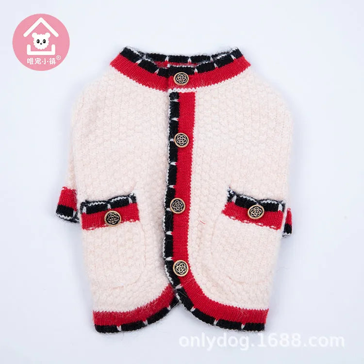 Blue Bejirog wool sweater cardigan for pets in classic princess style with traditional design