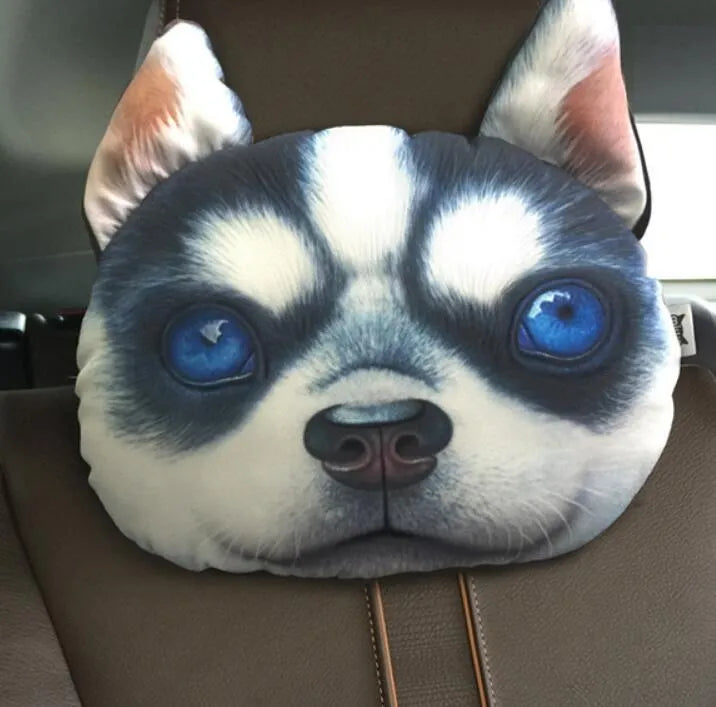 Cat lovers oblong car headrest pillow with cartoon cat print and removable cover for seat support