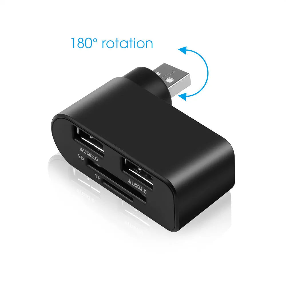 USB 2.0 HUB 3-port splitter docking station with multi-function card reader in black colour