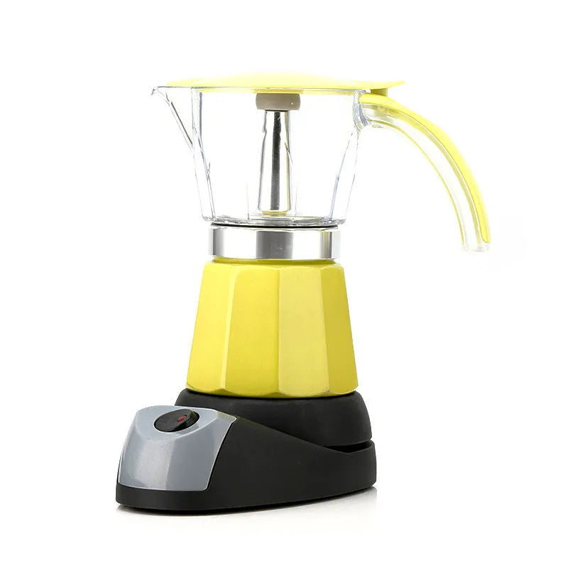 Octagonal aluminium moka pot coffee maker with electric base in silver, green, yellow, red or blue colour