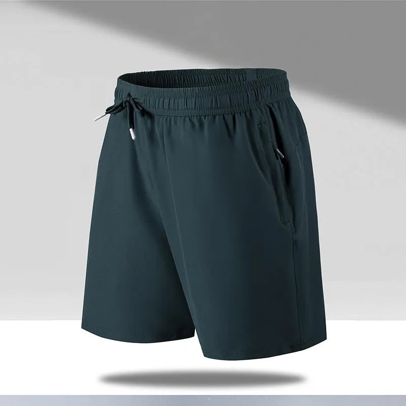 Men's loose fit quick-drying sports shorts in ice silk polyester fabric with micro-elastic waistband