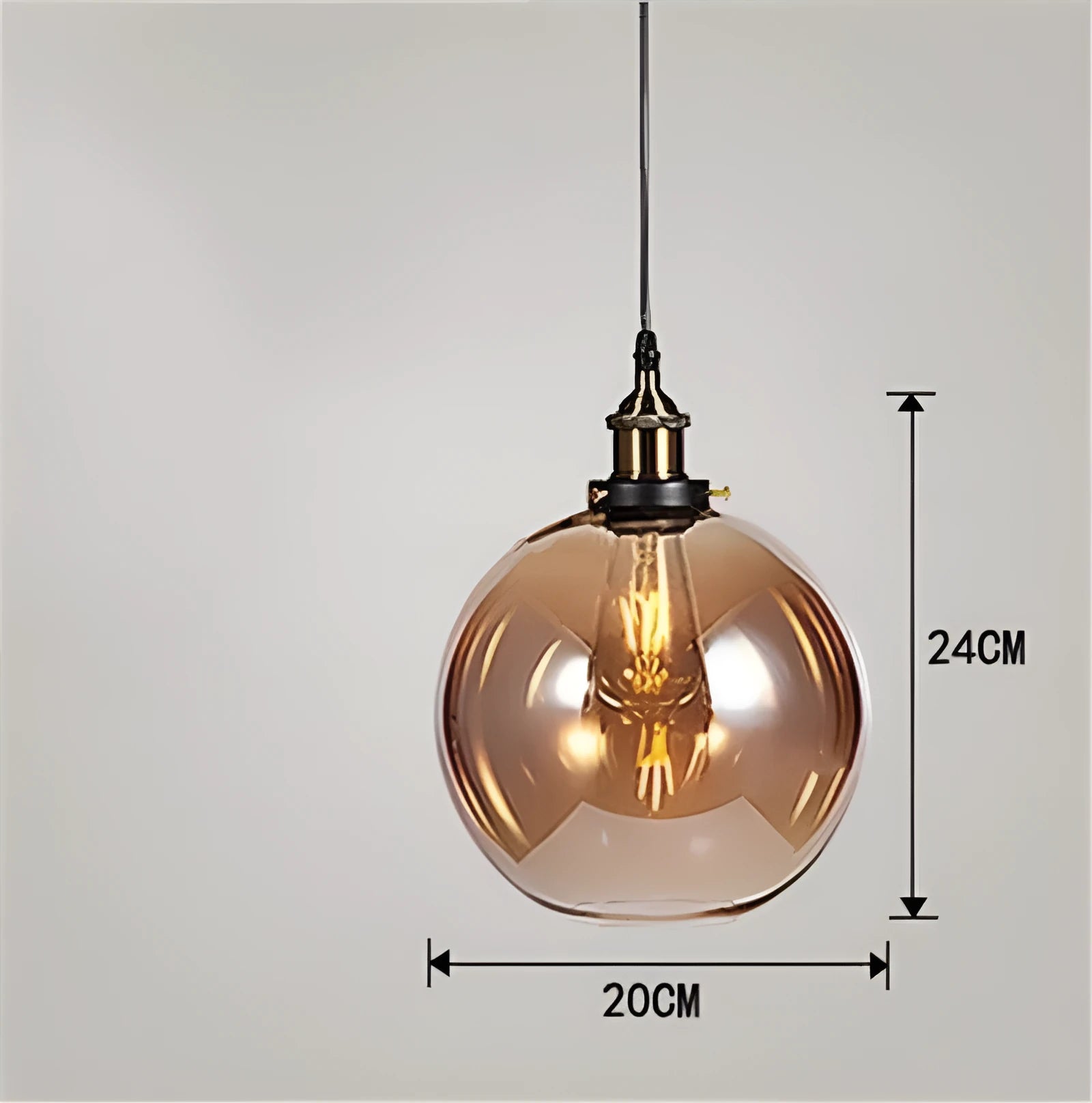 Nordic industrial glass chandelier in amber with adjustable 1.2m height