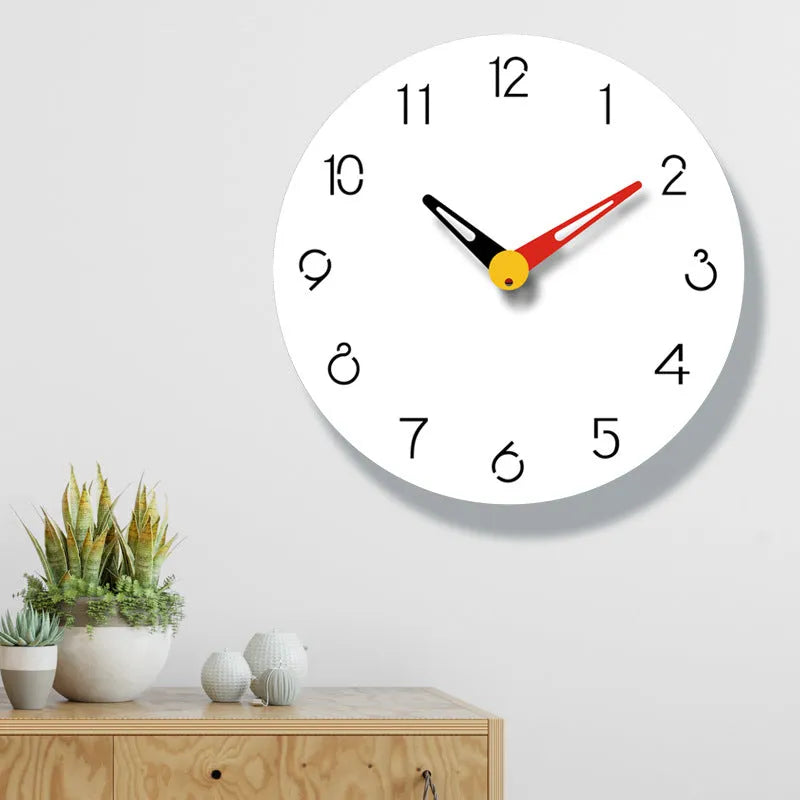 Three-dimensional white acrylic wall clock with UV print and metal pointers, 30 cm dia