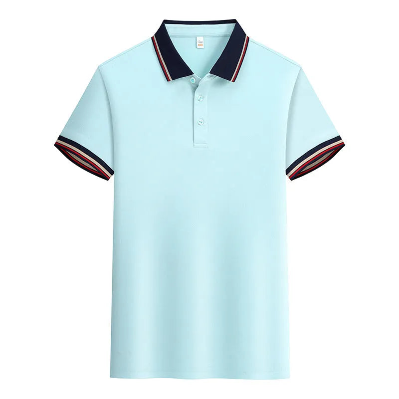 Summer solid colour cotton polo shirt with short sleeves and slit hem, available in multiple colours and sizes