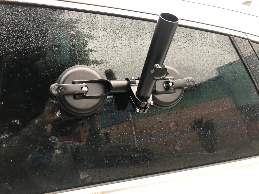 Black off-road car flagpole sucker mount with rubber disc for vehicle glass attachment