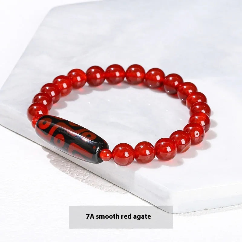 Handmade green dzi bead bracelet with barrel-shaped agate beads in unisex national style design