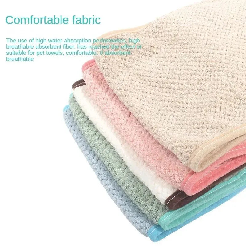 Pet super absorbent towel with pocket scrub gloves in beige, 60x25cm, for cats and dogs