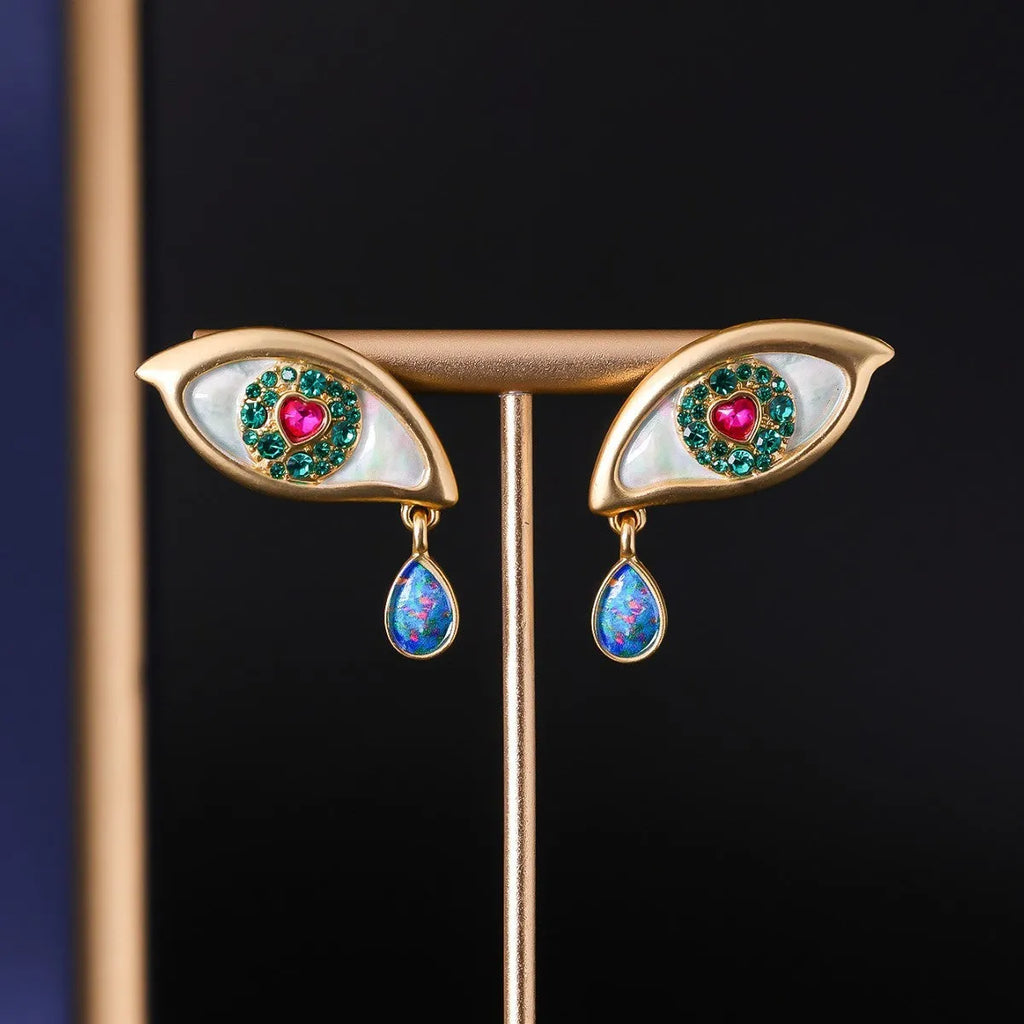 Vintage Court alloy drop earrings with enamel painted devil eye design in Chinese style