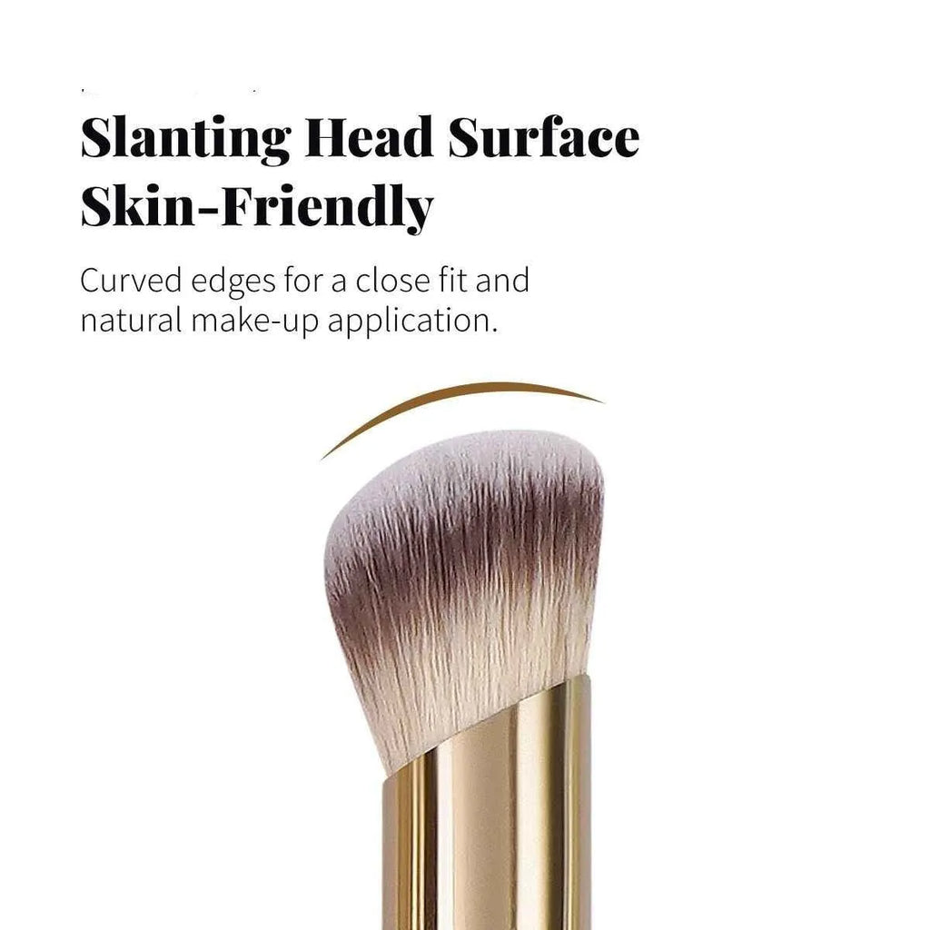 5-piece apricot coloured makeup brush set with angled blusher brush for powder and cream application
