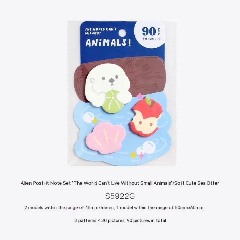 Small animal shaped sticky note set with 90 pages in six colourful cover designs