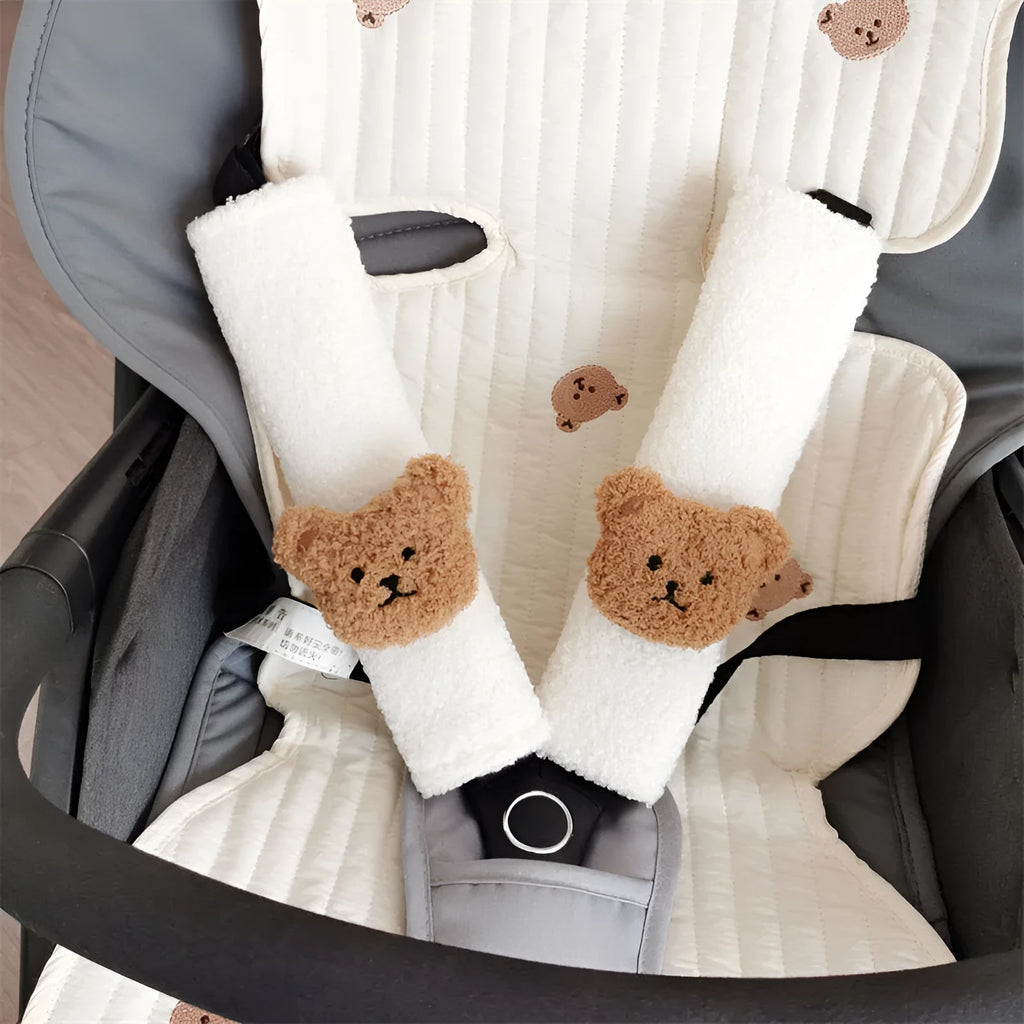 Cartoon bear plush car seat belt protective cover for baby car seats measuring 25cm