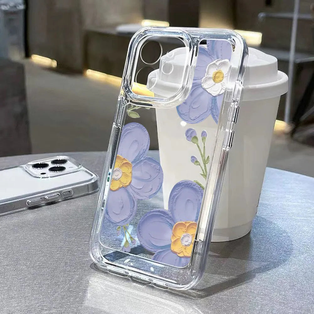 Antique flower transparent silicone phone case with carved tulip motif for iPhone