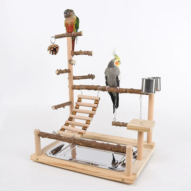 Sichuan Pepper Parrot Climbing Training Platform made from natural solid wood, 37x26x45cm, in a light wood colour finish.