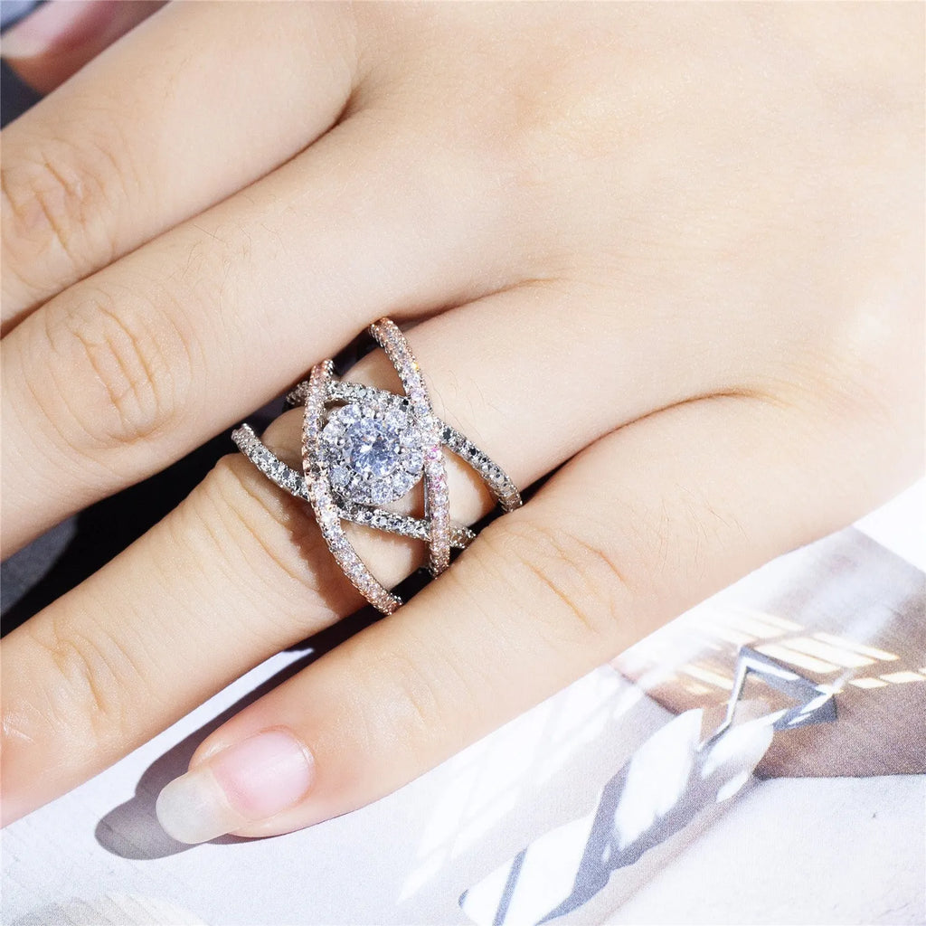 Creative cross zircon ring in rose gold colour separation on copper band