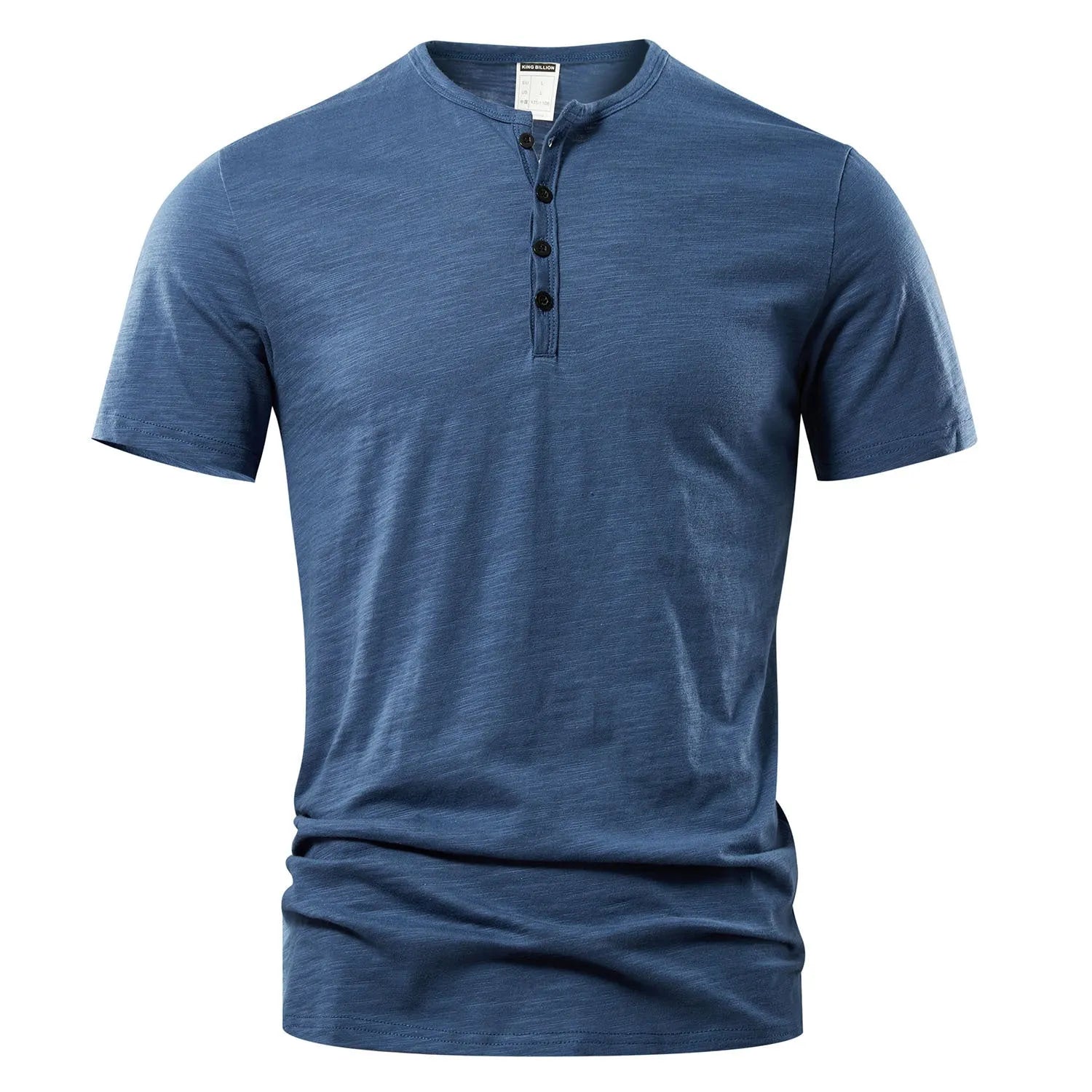 Men's solid colour slub cotton short sleeve T-shirt on a hanger.
