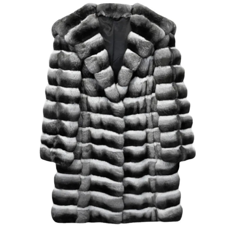 Women's zebra stripe faux mink overcoat with regular sleeves and medium length