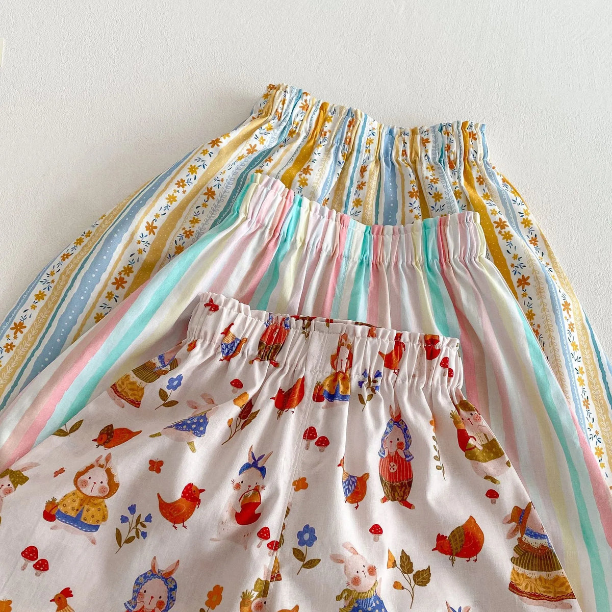 Girls anti-mosquito cotton trousers in Floral Strip pattern, mid-waist design, suitable for height 100 cm