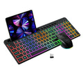 Black wireless keyboard and mouse set with card slot and luminous design elements