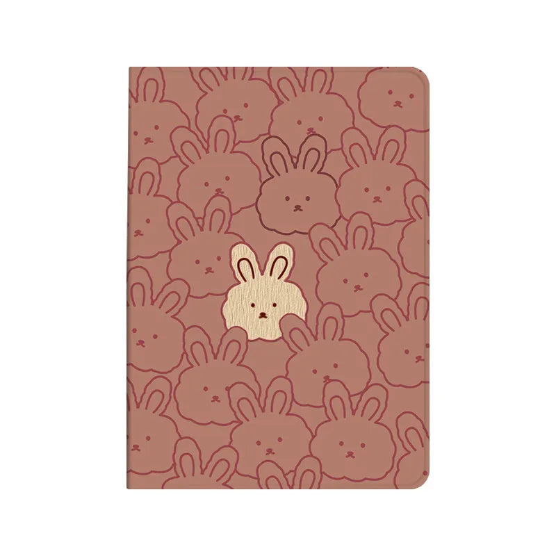 Cartoon cute rabbit silicone computer case for iPad in book full screen design with pen slot