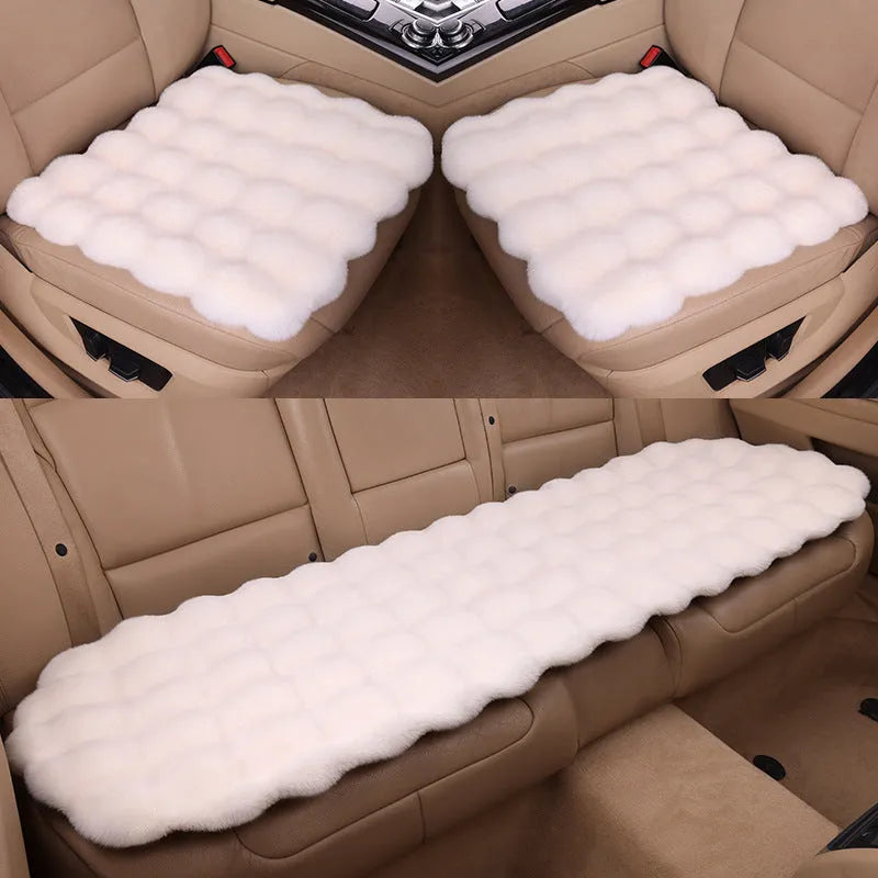Bubble velvet rabbit plush car cushion three-piece set for five-seat cars without backrest in grey
