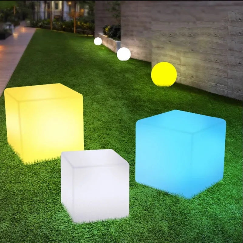 Modern square LED cube stool light for outdoor garden decoration with waterproof construction