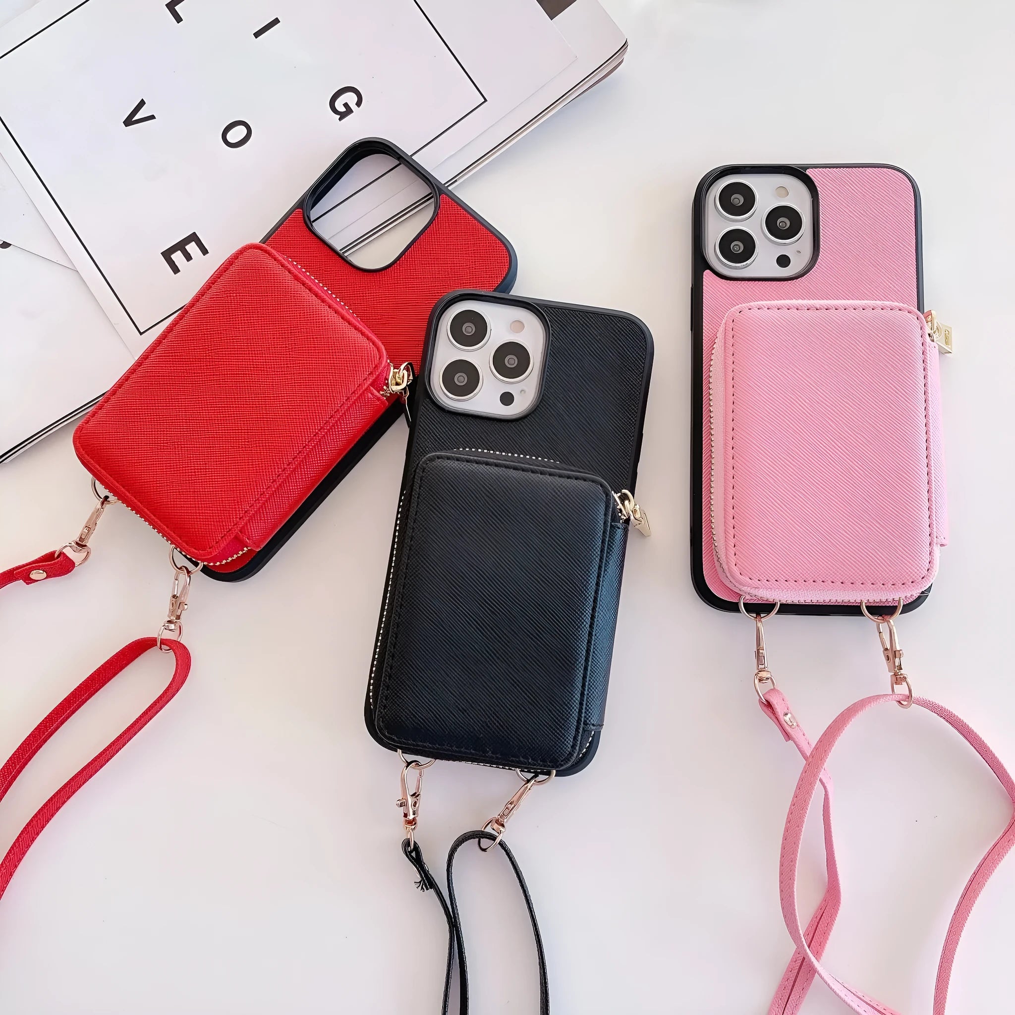 Crossbody leather zipper bag phone case for iPhone, nine colours, European American style back cover
