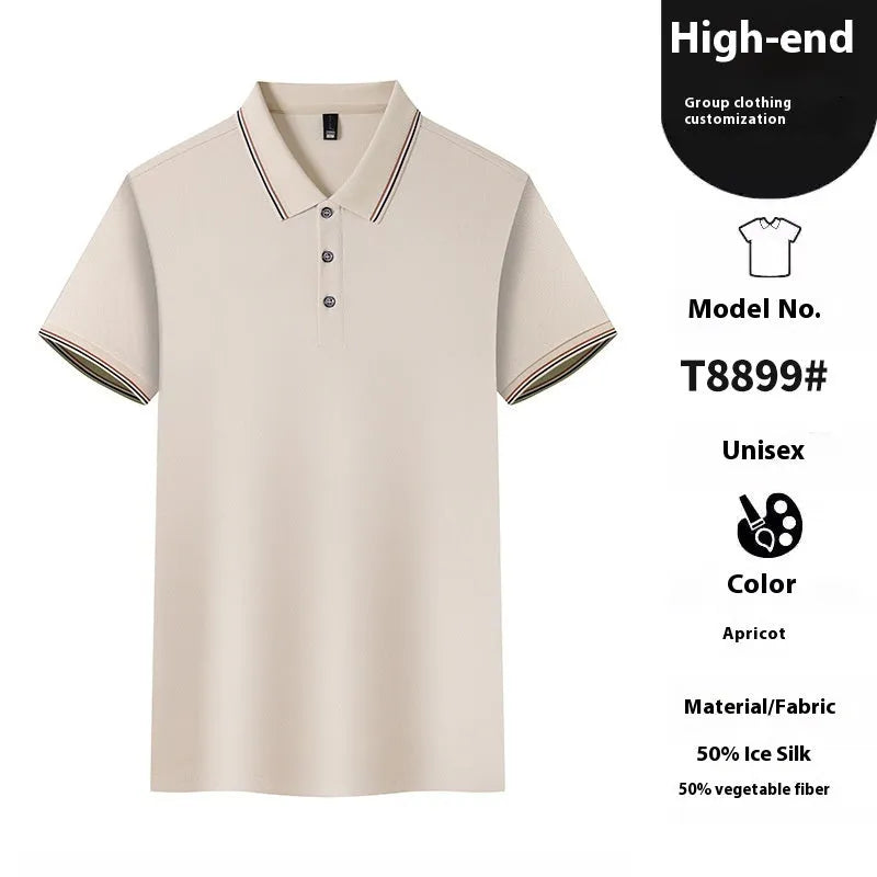 Ice-feeling solona colour matching work polo shirt in copper ammonia fibre ice silk fabric