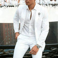 White slim fit men's two-piece wedding suit with acetate fabric construction